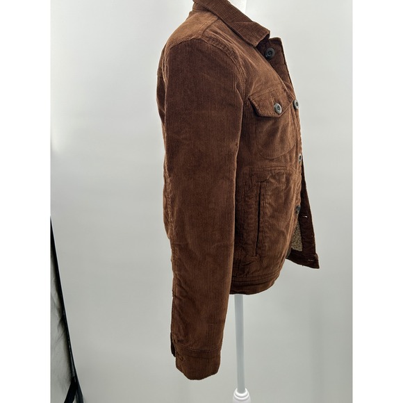 Mutual Weave Sherpa Lined Corduroy Trucker Jacket Brown Western Workwear S - Picture 3 of 15